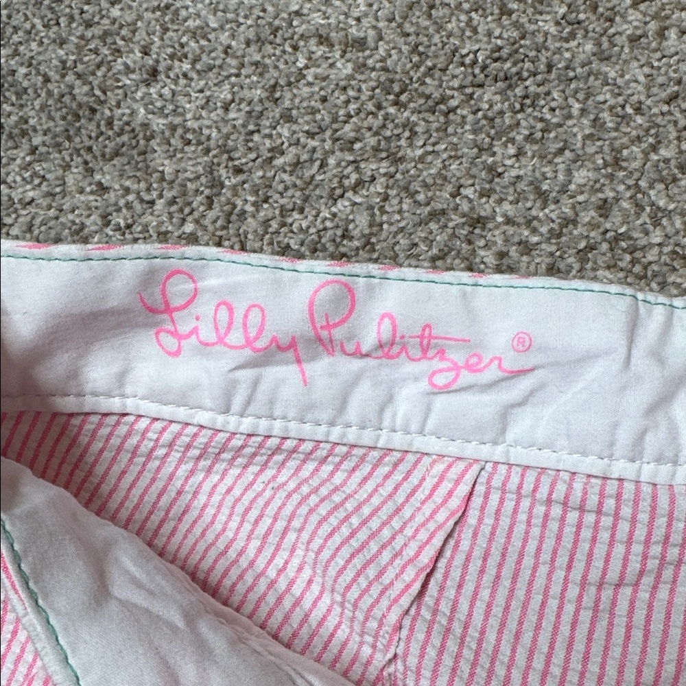 Lilly Pulitzer Buttercup Pink Seersucker Scallop Hem Shorts Size 00 - Picture 4 of 16